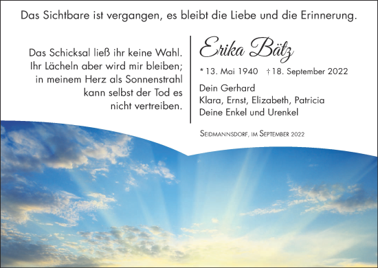 Anzeige von Erika Bätz von MGO