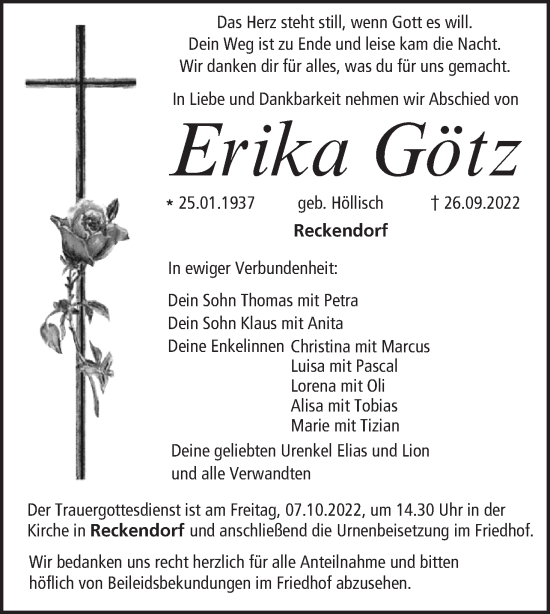 Anzeige von Erika Götz von MGO