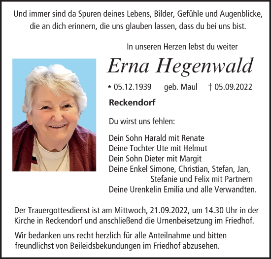 Anzeige von Erna Hegenwald von MGO
