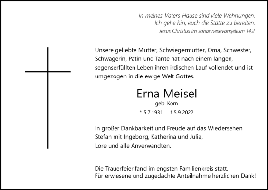 Anzeige von Erna Meisel von MGO