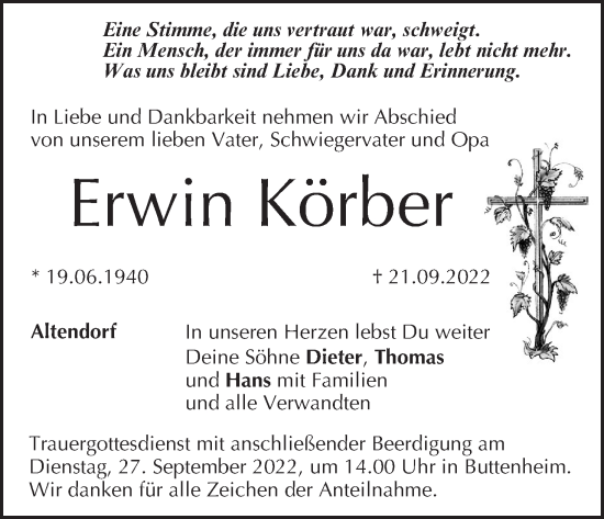 Anzeige von Erwin Körber von MGO