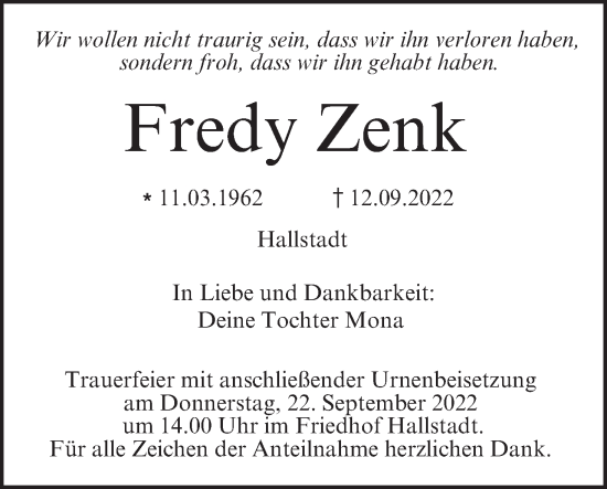 Anzeige von Fredy Zenk von MGO