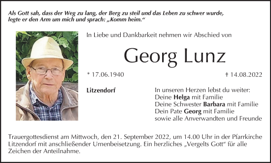 Anzeige von Georg Lunz von MGO