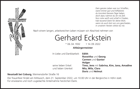 Anzeige von Gerhard Eckstein von MGO