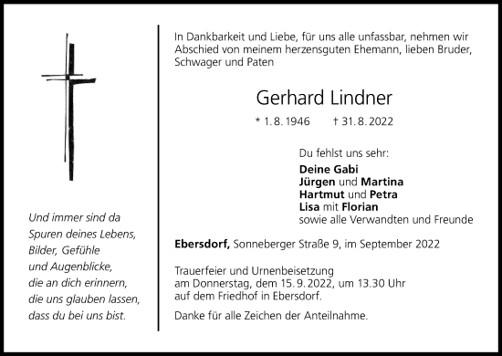 Anzeige von Gerhard Lindner von MGO