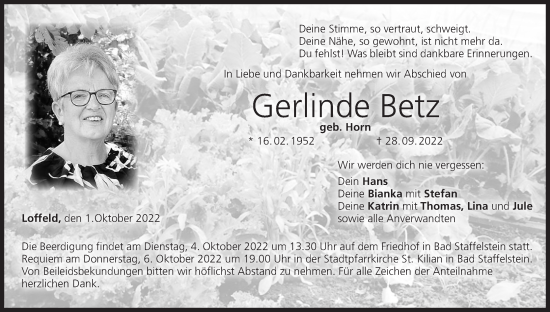 Anzeige von Gerlinde Betz von MGO