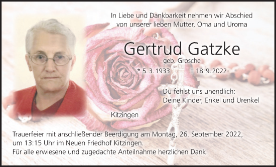 Anzeige von Gertrud Gatzke von MGO