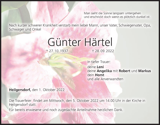 Anzeige von Günter Härtel von MGO