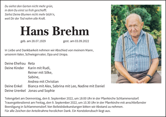 Anzeige von Hans Brehm von MGO
