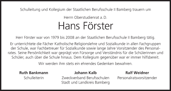 Anzeige von Hans Förster von MGO