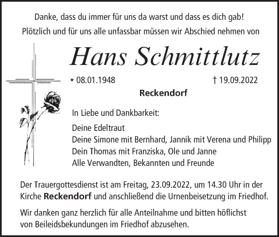 Anzeige von Hans Schmittlutz von MGO