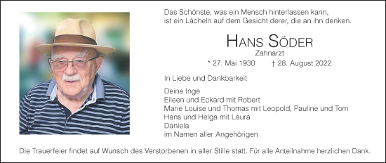 Anzeige von Hans Söder von MGO
