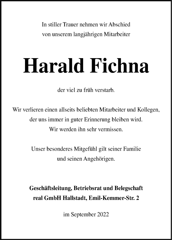 Anzeige von Harald Fichna von MGO