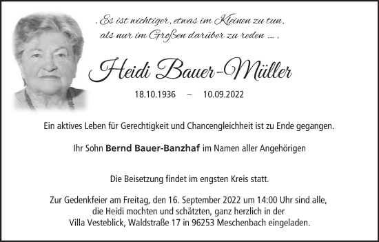 Anzeige von Heidi Bauer-Müller von MGO