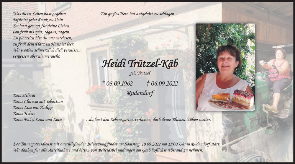  Traueranzeige für Heidi Trützel-Käb vom 08.09.2022 aus MGO