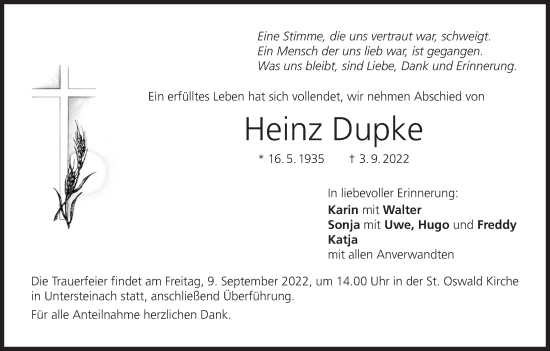 Anzeige von Heinz Dupke von MGO