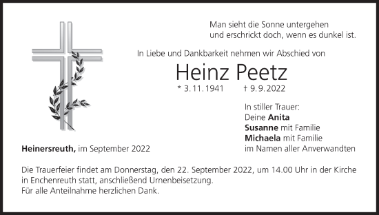Anzeige von Heinz Peetz von MGO
