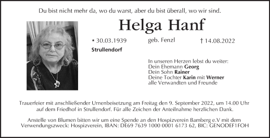Anzeige von Helga Hanf von MGO
