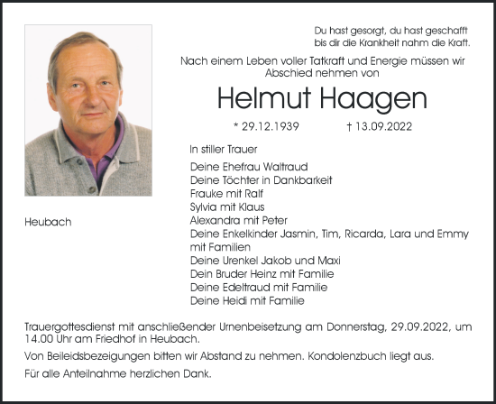 Anzeige von Helmut Haagen von MGO