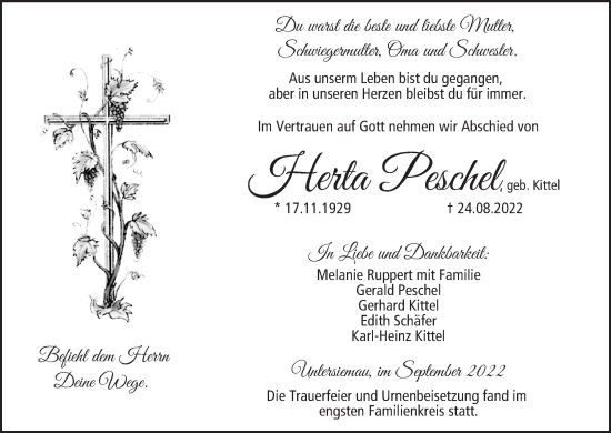 Anzeige von Herta Peschel von MGO