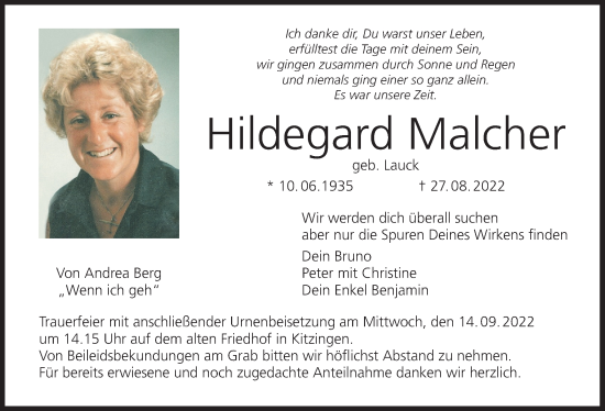 Anzeige von Hildegard Malcher von MGO