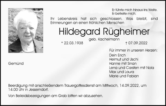 Anzeige von Hildegard Rügheimer von MGO