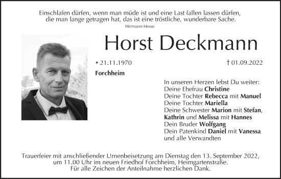 Anzeige von Horst Deckmann von MGO