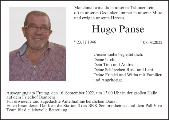 Anzeige von Hugo Panse von MGO