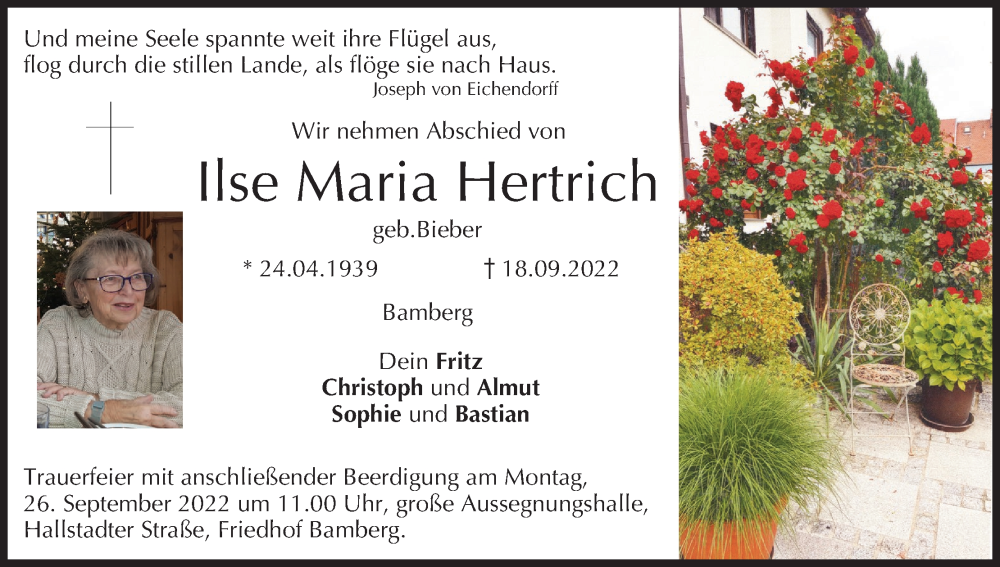  Traueranzeige für Ilse Maria Hertrich vom 24.09.2022 aus MGO