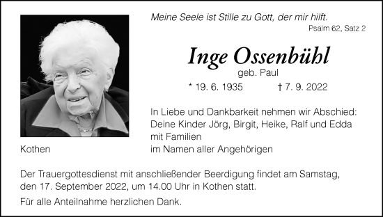 Anzeige von Inge Ossenbühl von MGO