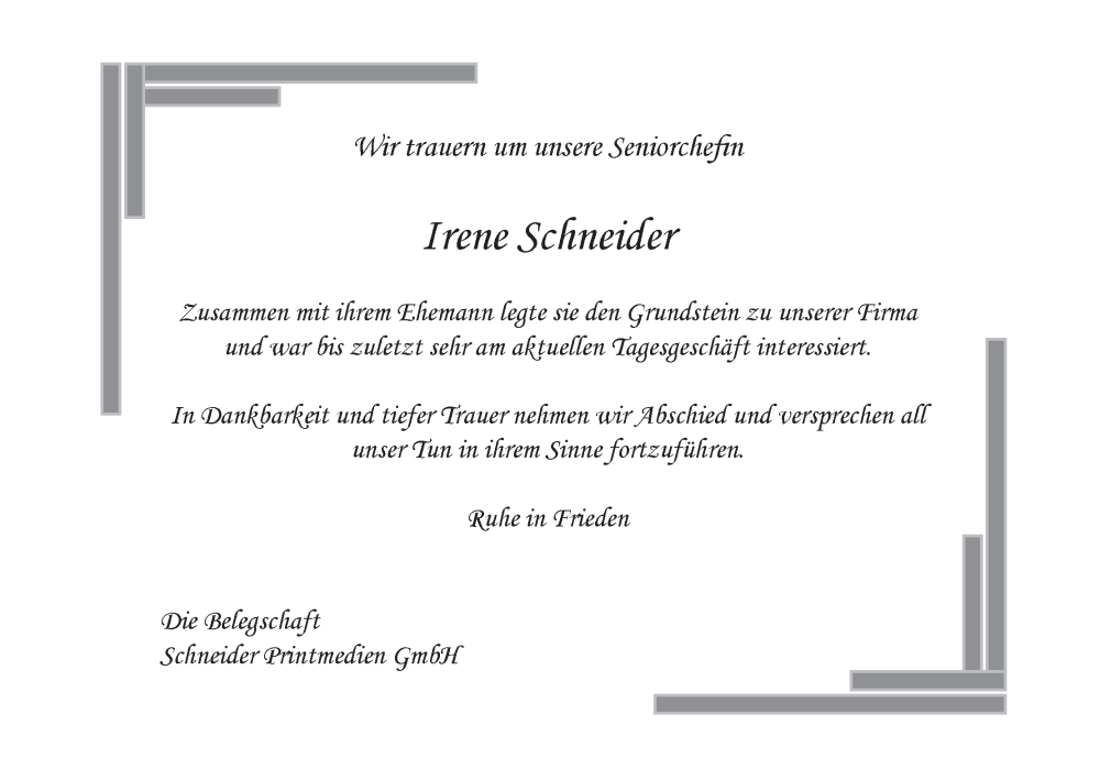  Traueranzeige für Irene Schneider vom 10.09.2022 aus MGO