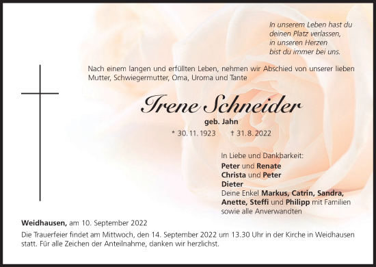 Anzeige von Irene Schneider von MGO