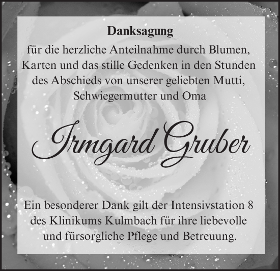 Anzeige von Irmgard Gruber von MGO