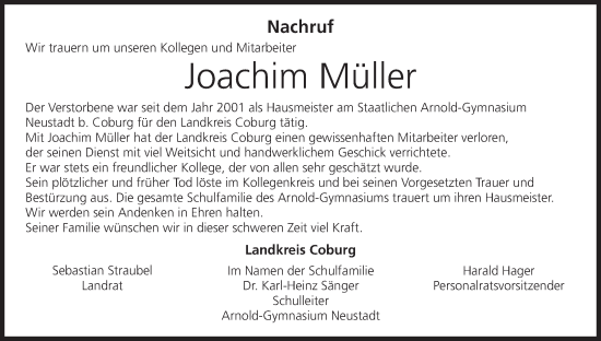 Anzeige von Joachim Müller von MGO