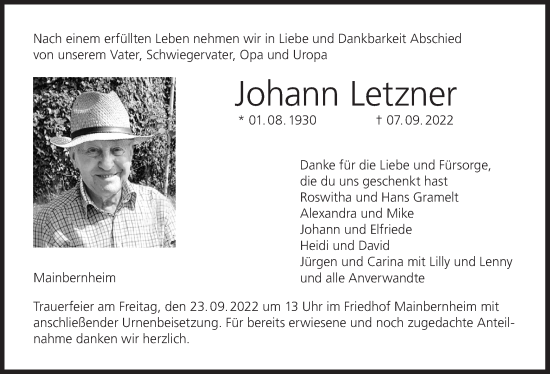Anzeige von Johann Letzner von MGO