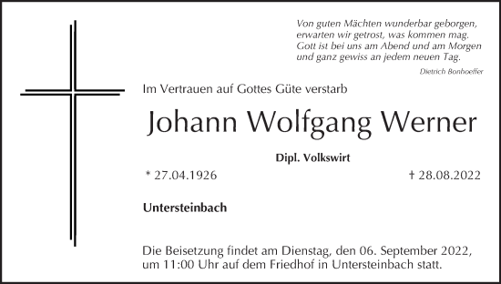 Anzeige von Johann Wolfgang Werner von MGO