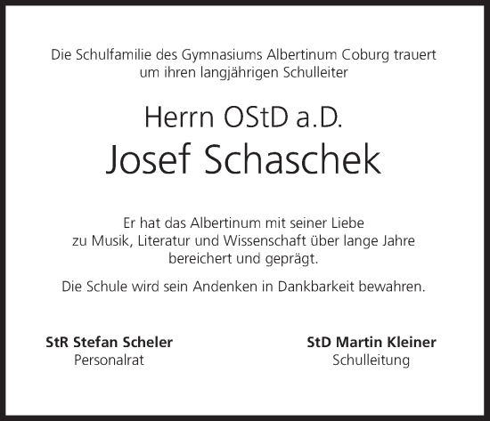 Anzeige von Josef Schaschek von MGO