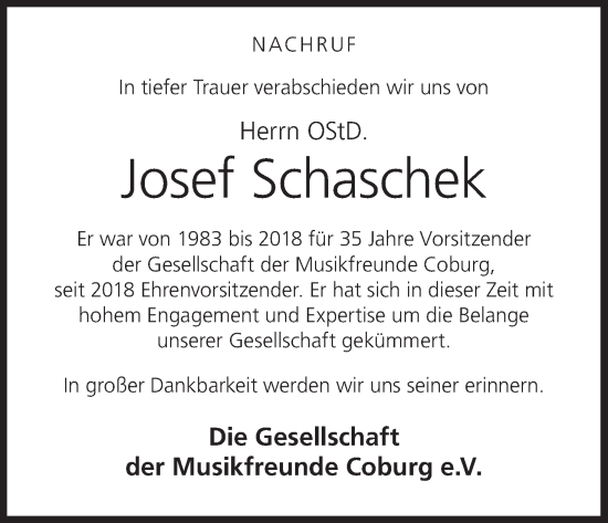 Anzeige von Josef Schaschek von MGO
