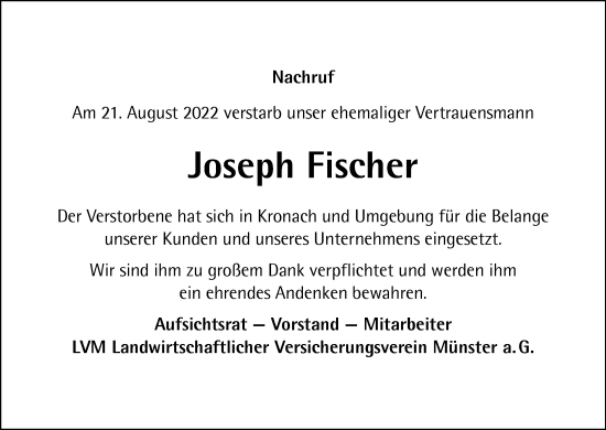 Anzeige von Joseph Fischer von MGO