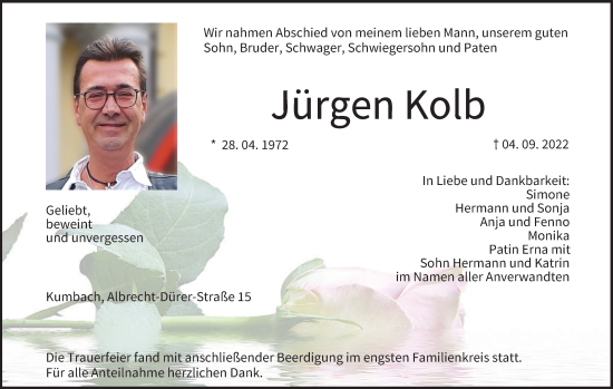 Anzeige von Jürgen Kolb von MGO