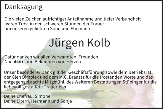 Anzeige von Jürgen Kolb von MGO