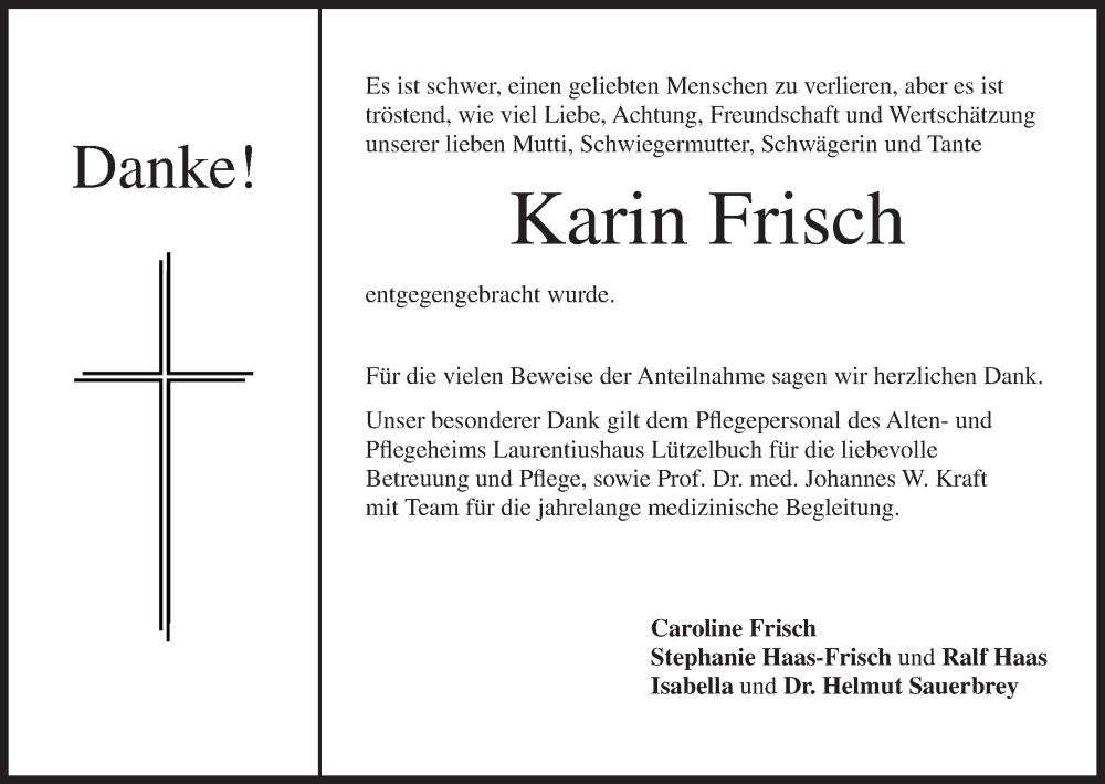  Traueranzeige für Karin Frisch vom 30.09.2022 aus MGO