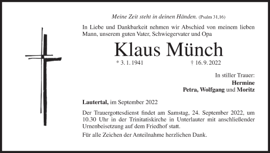 Anzeige von Klaus Münch von MGO