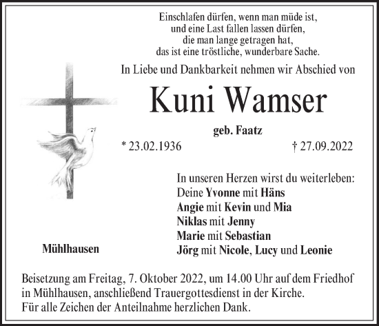 Anzeige von Kuni Wamser von MGO