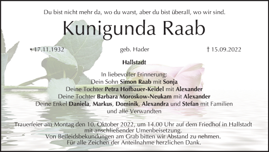 Anzeige von Kunigunda Raab von MGO