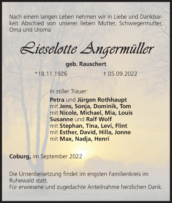 Anzeige von Lieselotte Angermüller von MGO