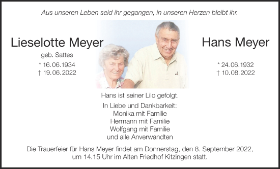 Anzeige von Lieselotte Meyer von MGO