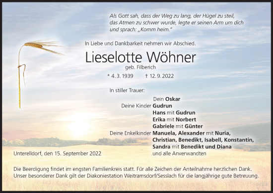 Anzeige von Lieselotte Wöhner von MGO