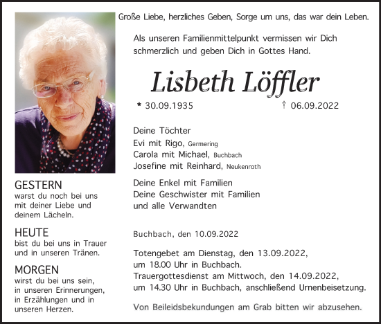 Anzeige von Lisbeth Löffler von MGO