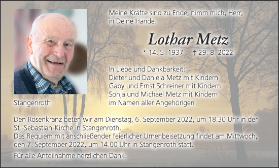 Anzeige von Lothar Metz von MGO